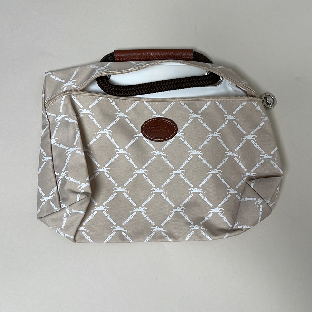 Longchamp Equine Print Clutch Purse - beige/cream and white